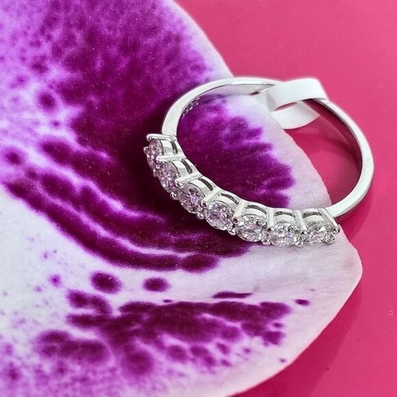 GH Color 7 Stone 3mm Moissanite 925 Sterling Silver Ring Sz 7.5 - Picture 6 of 6